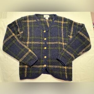 Vintage Plaid Wool Blend Cardigan Coastal Granny Cottagecore
